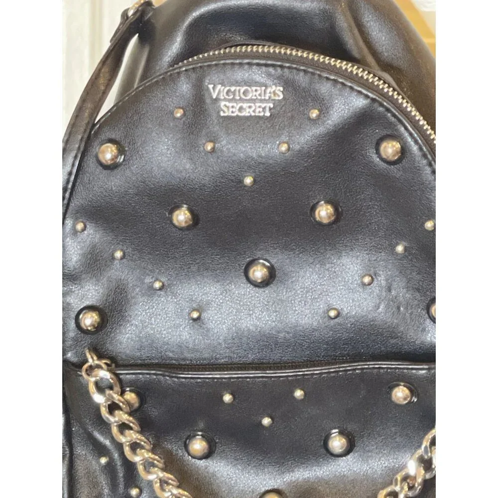 Victoria's Secret Small City Studded Backpack Silver Studs Decorative Chain S - Picture 2 of 15